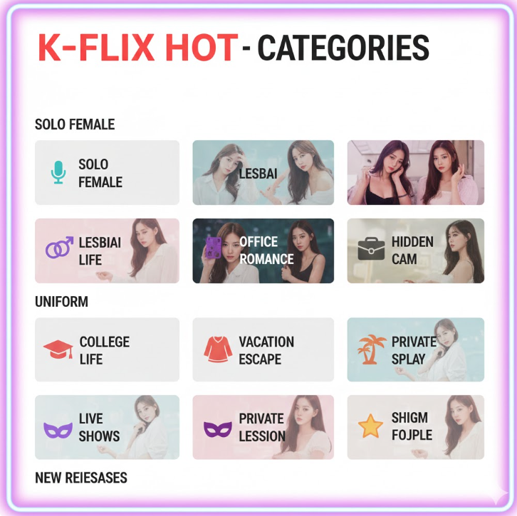 다양한 카테고리: 오피스 로맨스, 라이브 쇼 등 한국 특유의 문화적 맥락이 반영된 다양한 장르 분포를 인포그래픽(원형 차트 등)으로 명확히 제시합니다.