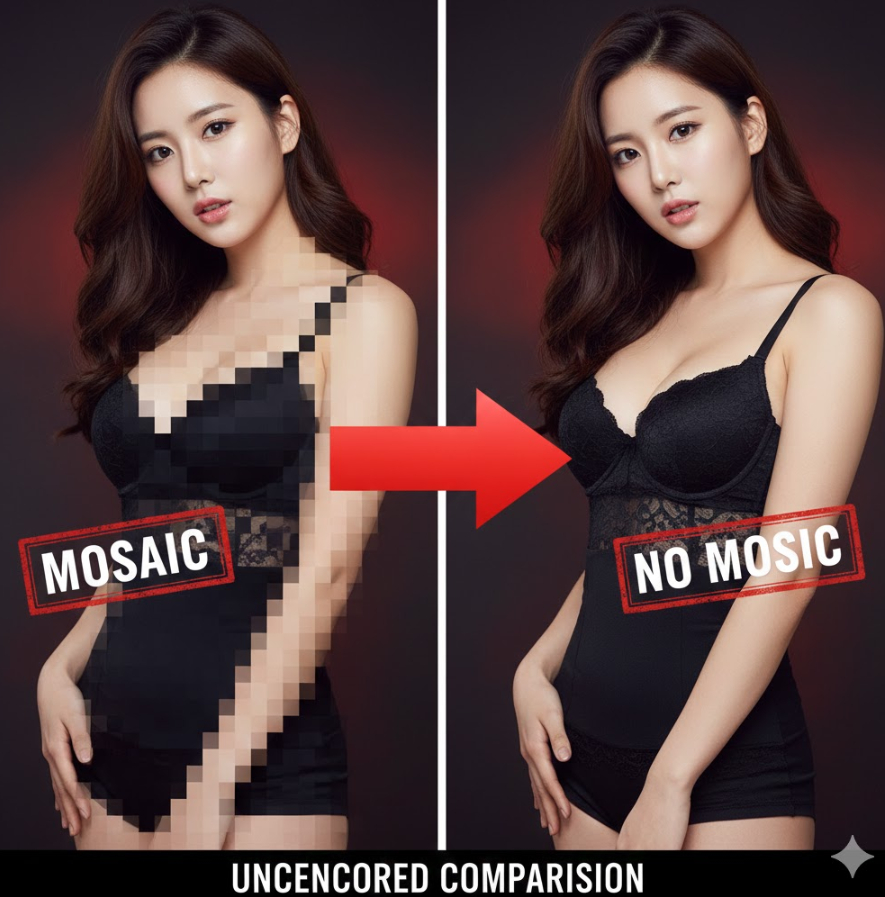 모자이크 패턴과 완전 제거된 동일 장면 비교 이미지 모자이크 패턴과 완전 제거된 동일 장면 비교 이미지