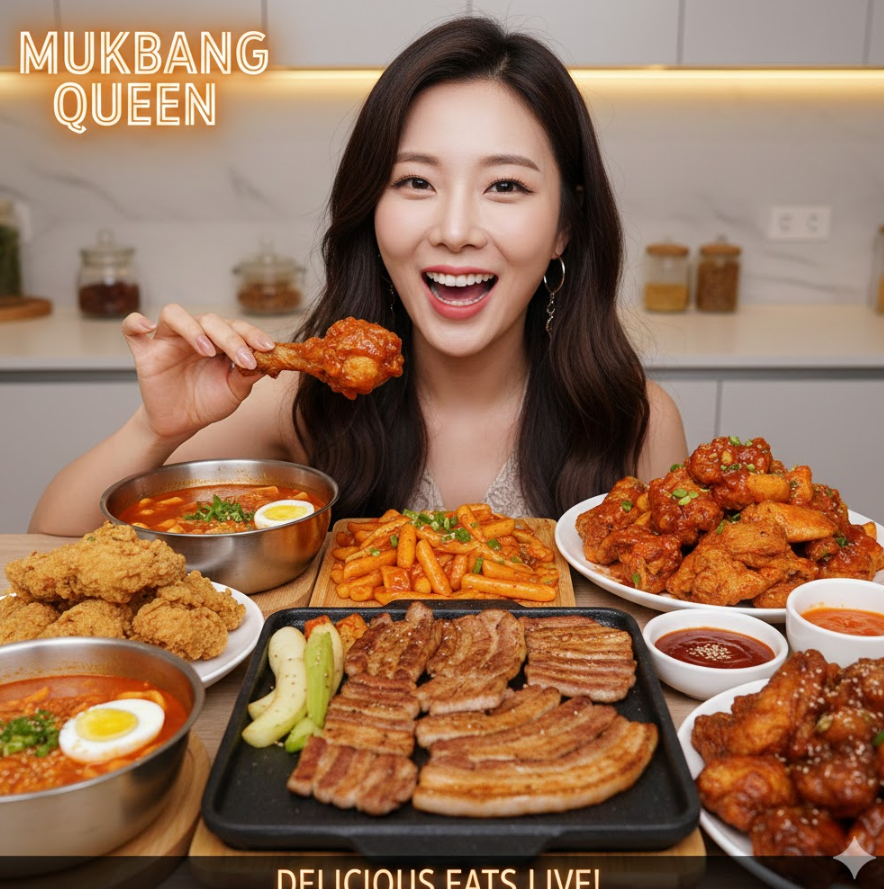 BJ가 맛있게 먹는 먹방 장면