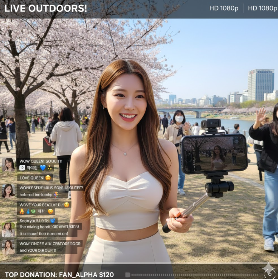 여자BJ 야외 소통방송 모습 여자BJ 야외 소통방송 모습