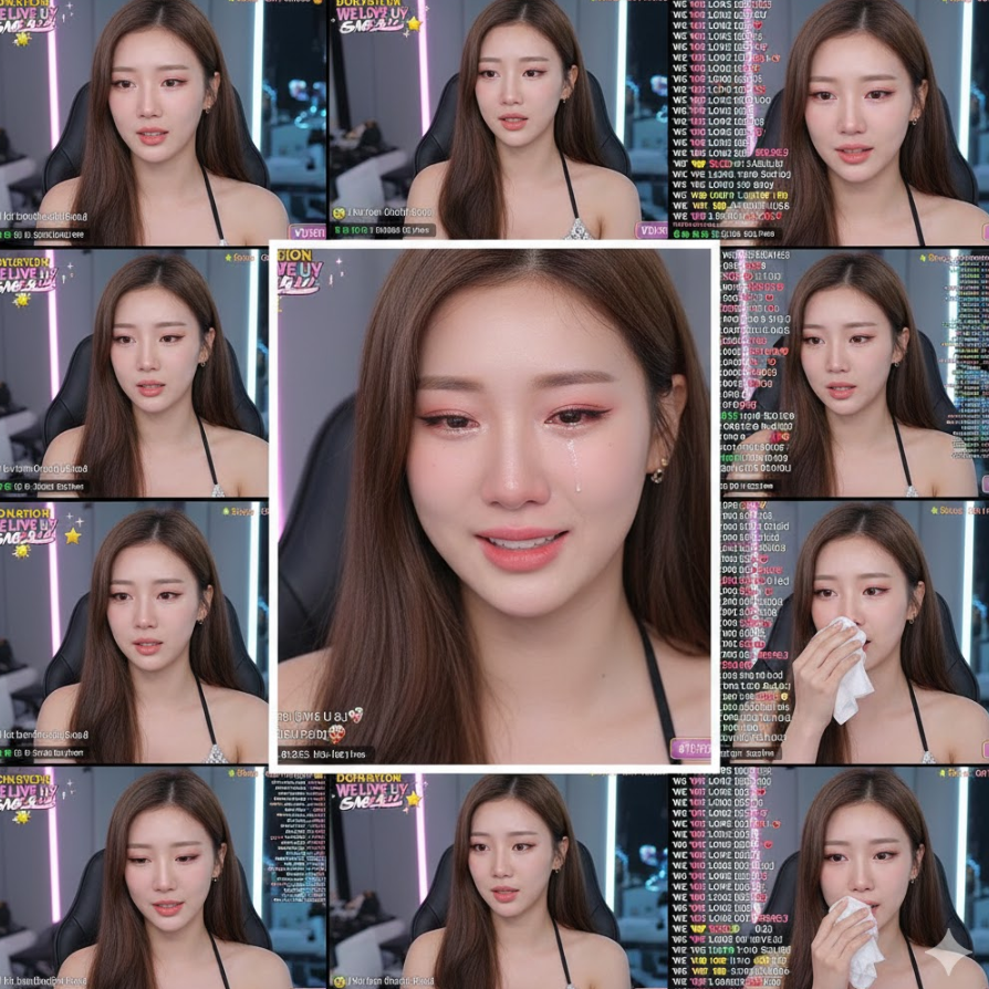 여자BJ가 방송도중 별풍선을 받고 감동받아 우는 모습