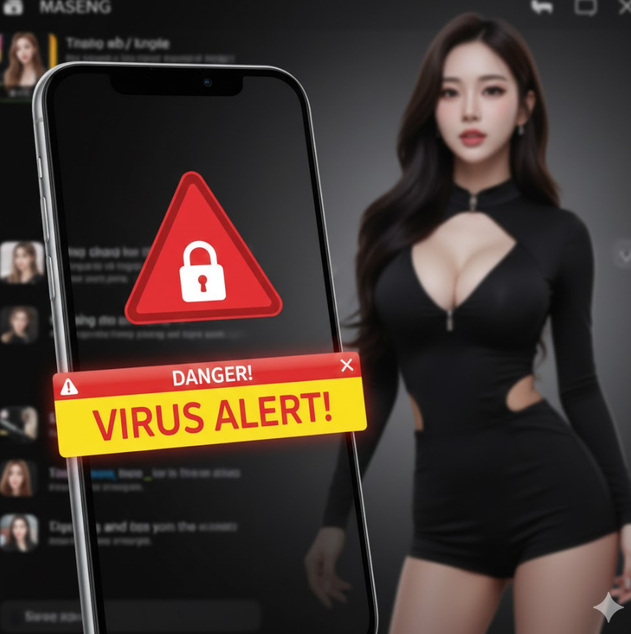 스마트폰 화면에 바이러스 경고창과 깨진 자물쇠, 빨간 “위험!” 아이콘이 크게 보이는 드라마틱한 이미지