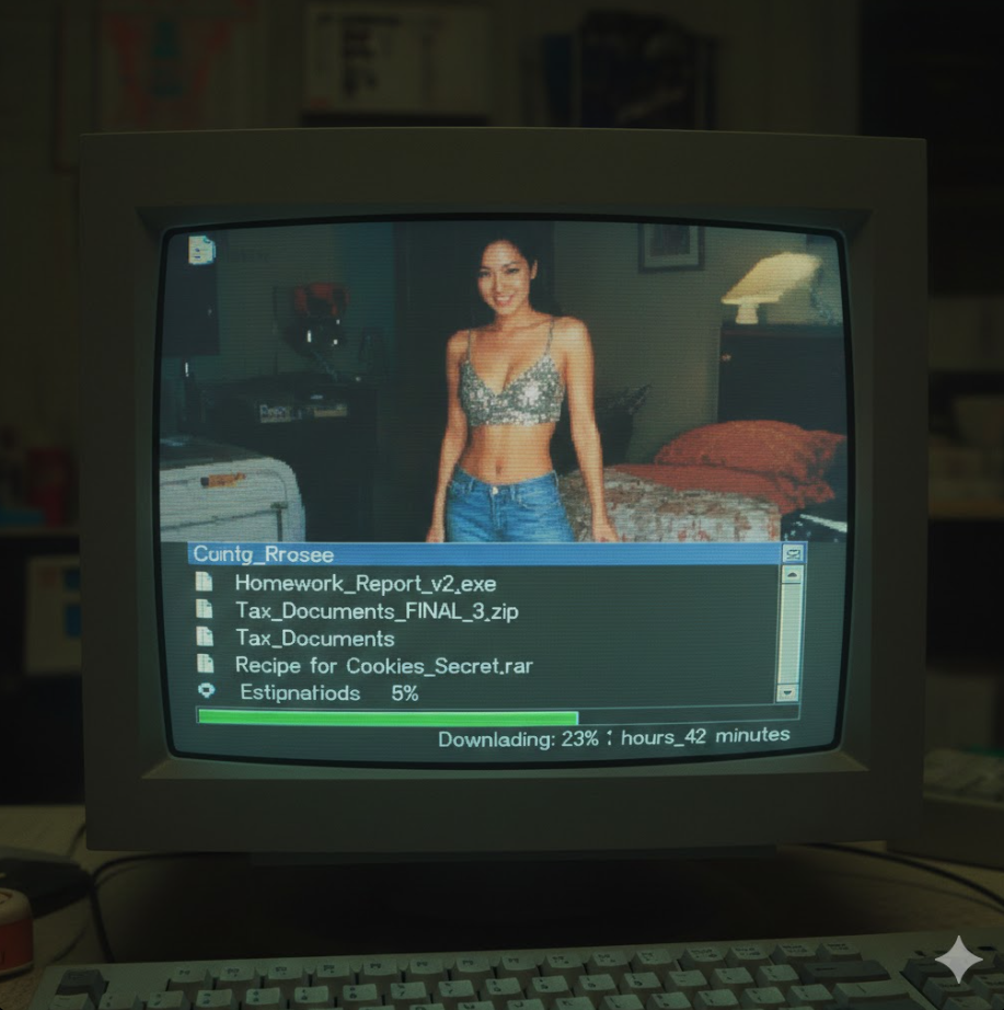 2000년대 초 레전드 AV 배우 시대의 빈티지 PC 화면 재현 이미지로